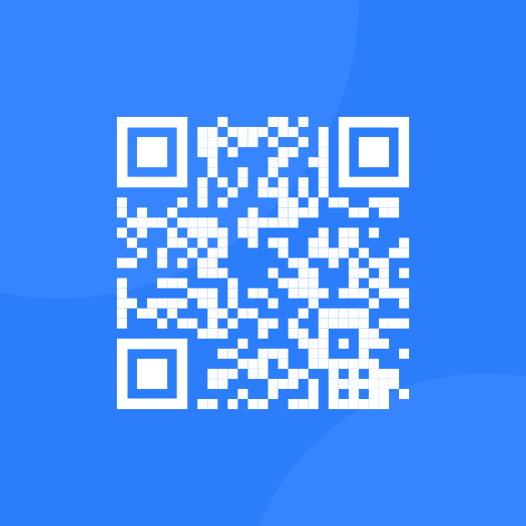 A white qr-code with light blue background